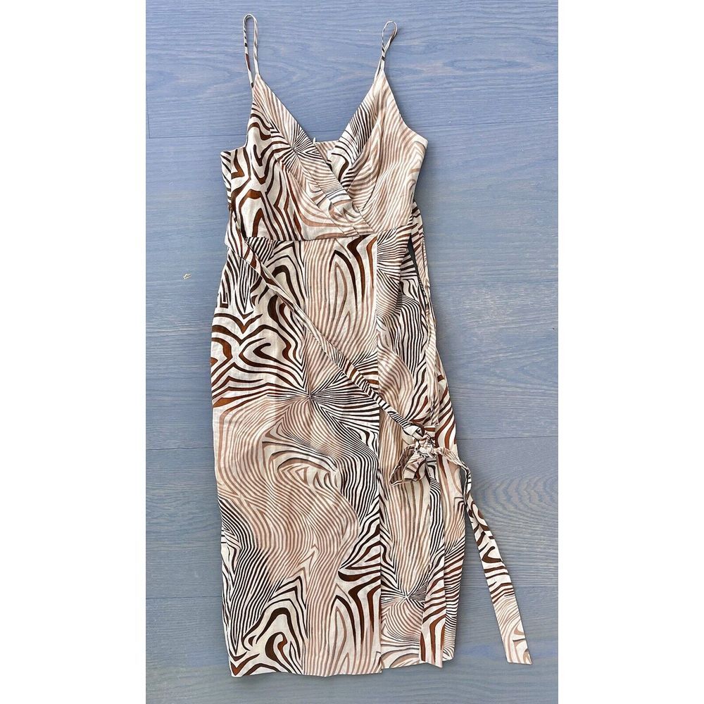 Reiss Swirl Pattern Midi Dress in Beige and Black